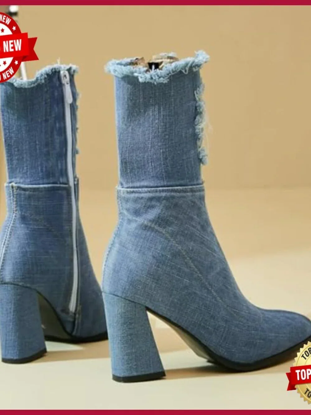 Women's Denim Thigh High Boots Cutout Over The Knee Jean Boots